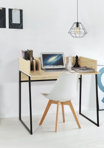 NORDLYS Benton skrivebord, m. opbevaring - beige tr og sort metal (90x48)