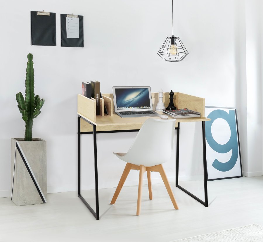 NORDLYS Benton skrivebord, m. opbevaring - beige tr og sort metal (90x48)