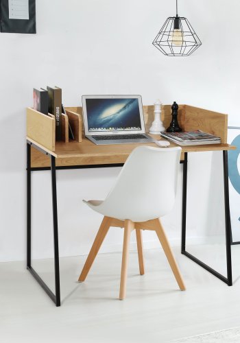 NORDLYS Benton skrivebord, m. opbevaring - brun tr og sort metal (90x48)