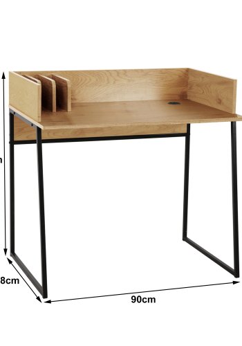 NORDLYS Benton skrivebord, m. opbevaring - brun tr og sort metal (90x48)