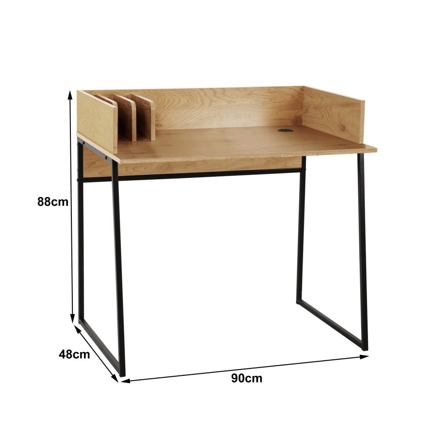 NORDLYS Benton skrivebord, m. opbevaring - brun tr og sort metal (90x48)