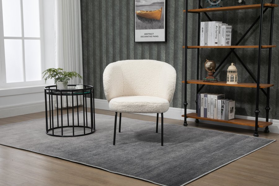 NORDLYS Bergen lnestol - hvid uld og sort metal