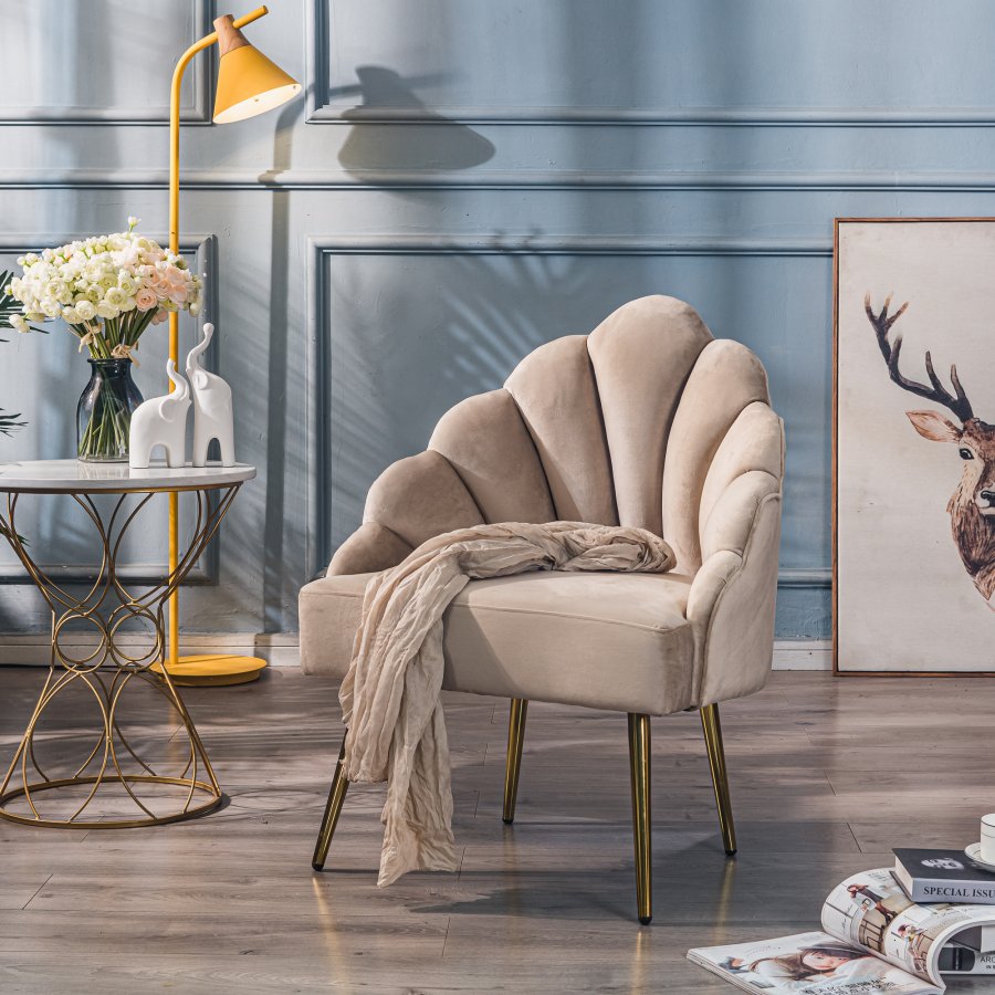 NORDLYS Bolge lnestol - beige fljl og metal