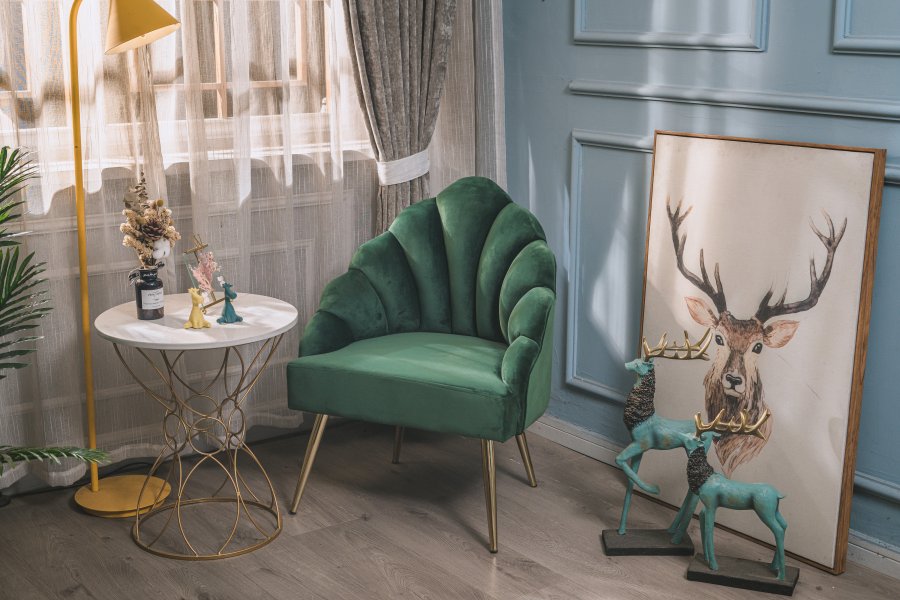 NORDLYS Bolge lnestol - grn fljl og metal