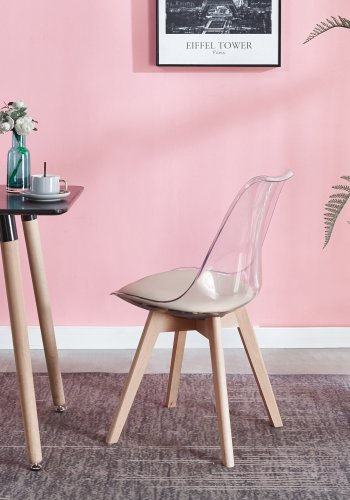 NORDLYS Carmen spisebordsstol - klar plast, beige kunstlder og natur bg