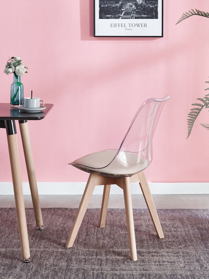 NORDLYS Carmen spisebordsstol - klar plast, beige kunstlder og natur bg