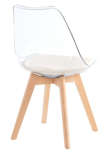 NORDLYS Carmen spisebordsstol - klar plast, beige kunstlder og natur bg