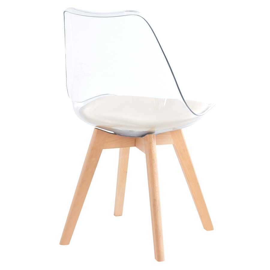 NORDLYS Carmen spisebordsstol - klar plast, beige kunstlder og natur bg