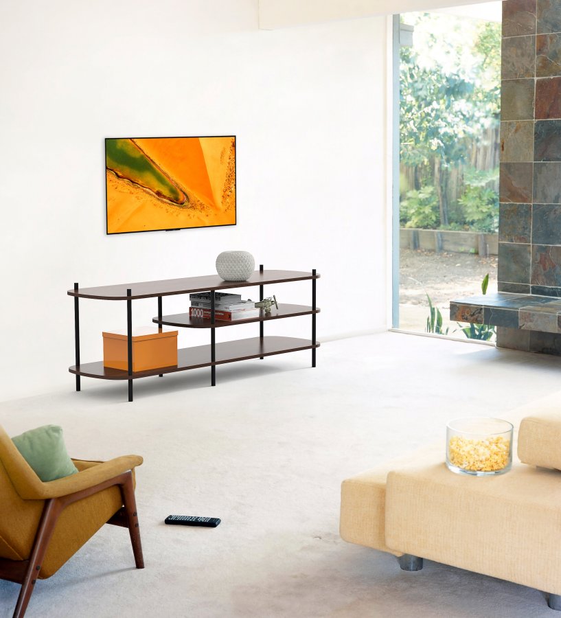 NORDLYS Coleman TV-bord, m. 2 hylder - brun tr og sort metal (140x40)