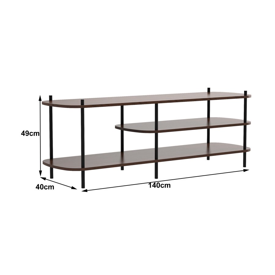 NORDLYS Coleman TV-bord, m. 2 hylder - brun tr og sort metal (140x40)