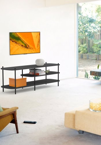 NORDLYS Coleman TV-bord, m. 2 hylder - sort tr og sort metal (140x40)