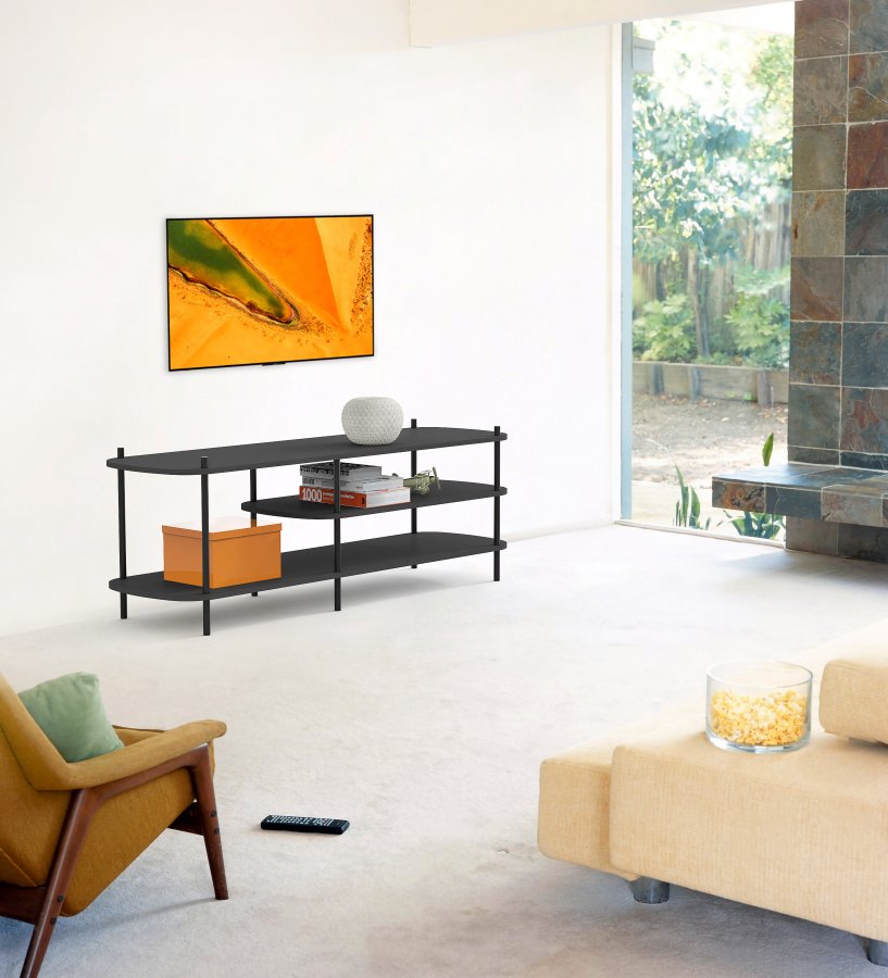 NORDLYS Coleman TV-bord, m. 2 hylder - sort tr og sort metal (140x40)