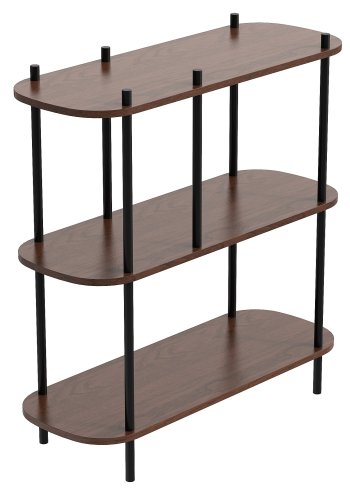 NORDLYS Etasolna bogreol, m. 3 hylder - brun tr og sort metal (80x30)