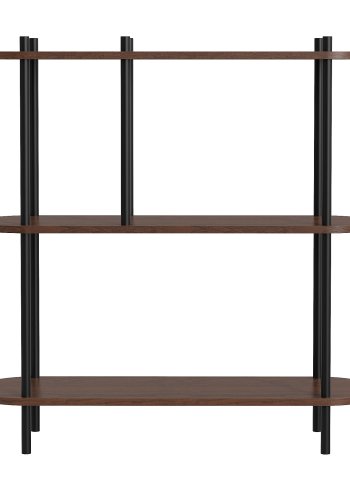 NORDLYS Etasolna bogreol, m. 3 hylder - brun tr og sort metal (80x30)