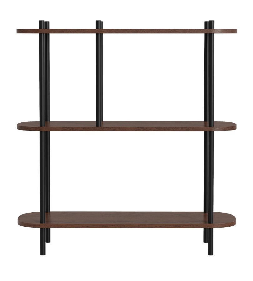 NORDLYS Etasolna bogreol, m. 3 hylder - brun tr og sort metal (80x30)