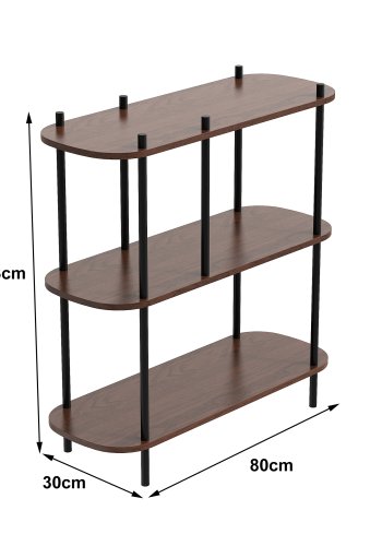 NORDLYS Etasolna bogreol, m. 3 hylder - brun tr og sort metal (80x30)