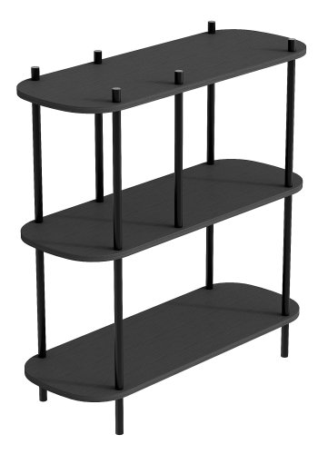 NORDLYS Etasolna bogreol, m. 3 hylder - sort tr og sort metal (80x30)