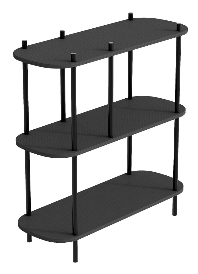 NORDLYS Etasolna bogreol, m. 3 hylder - sort tr og sort metal (80x30)