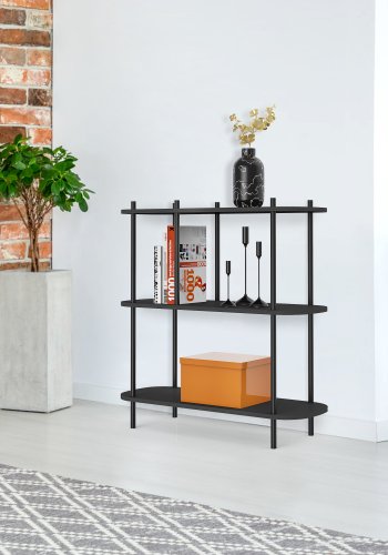 NORDLYS Etasolna bogreol, m. 3 hylder - sort tr og sort metal (80x30)