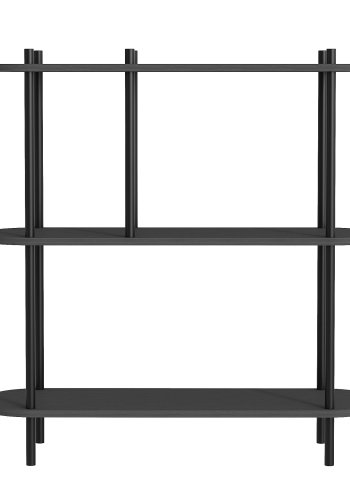 NORDLYS Etasolna bogreol, m. 3 hylder - sort tr og sort metal (80x30)