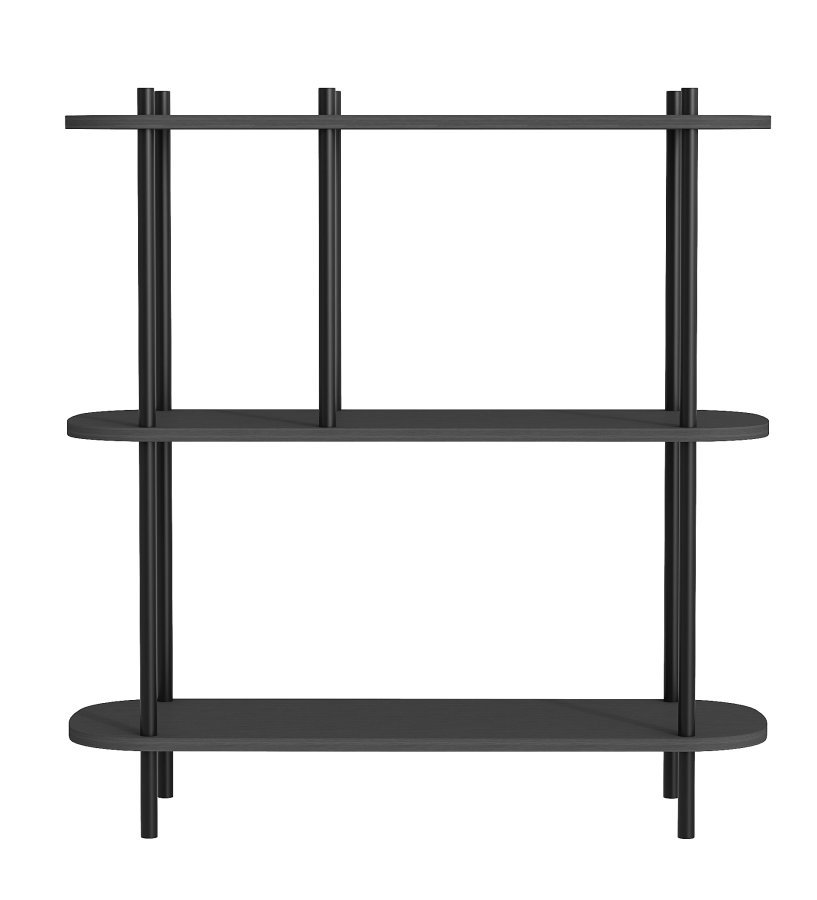 NORDLYS Etasolna bogreol, m. 3 hylder - sort tr og sort metal (80x30)