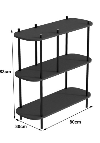NORDLYS Etasolna bogreol, m. 3 hylder - sort tr og sort metal (80x30)