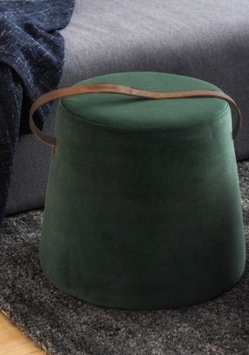 NORDLYS Fudi puf, rund - brun imiteret lder og grn fljl (42)