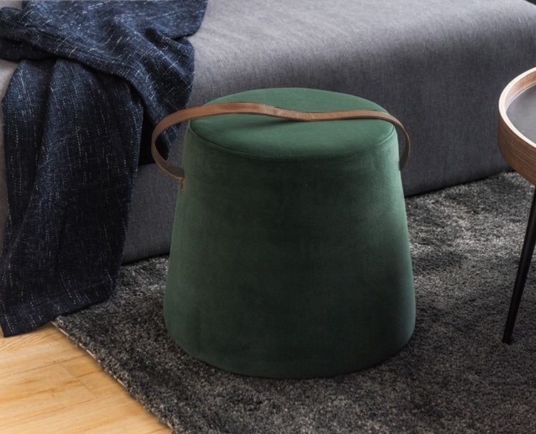 NORDLYS Fudi puf, rund - brun imiteret lder og grn fljl (42)