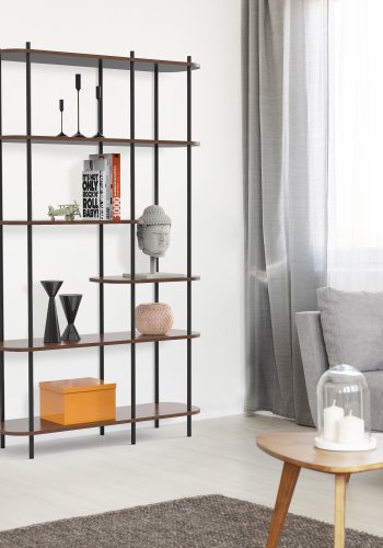 NORDLYS Goteborg bogreol, m. 5 hylder - brun tr og sort metal