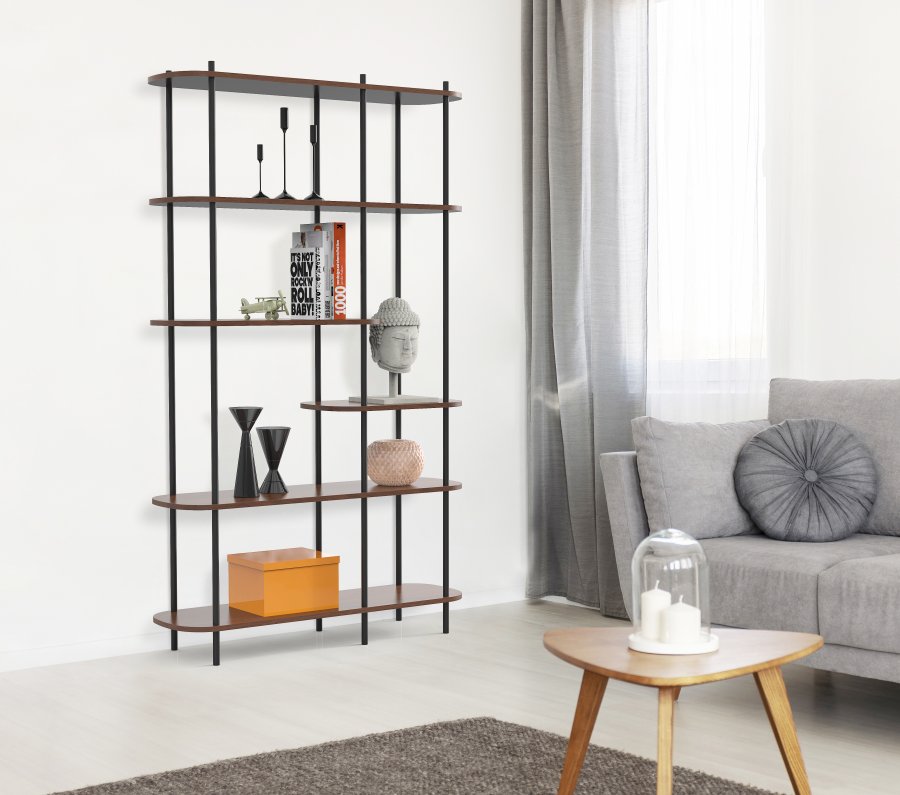 NORDLYS Goteborg bogreol, m. 5 hylder - brun tr og sort metal