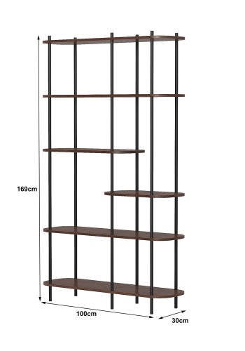 NORDLYS Goteborg bogreol, m. 5 hylder - brun tr og sort metal