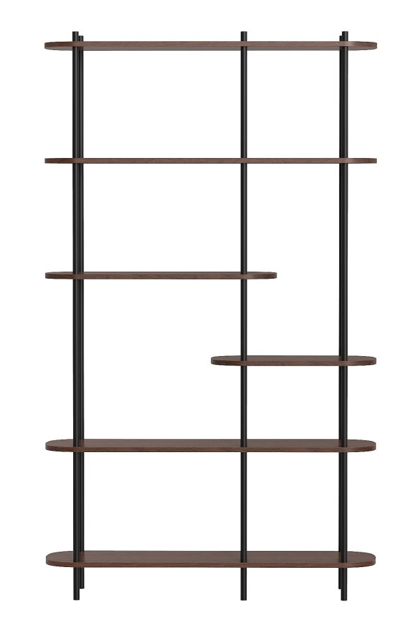 NORDLYS Goteborg bogreol, m. 5 hylder - brun tr og sort metal