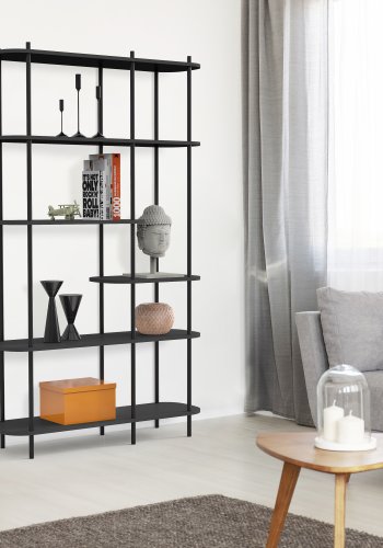 NORDLYS Goteborg bogreol, m. 5 hylder - sort tr og sort metal