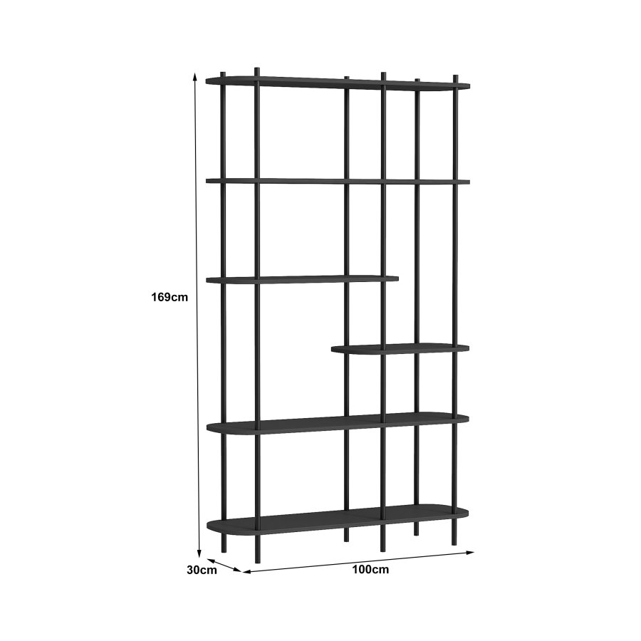 NORDLYS Goteborg bogreol, m. 5 hylder - sort tr og sort metal