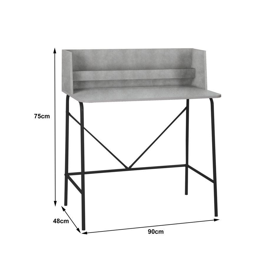 NORDLYS Houston computerbord, rektangulr - gr tr og sort metal (90x48)