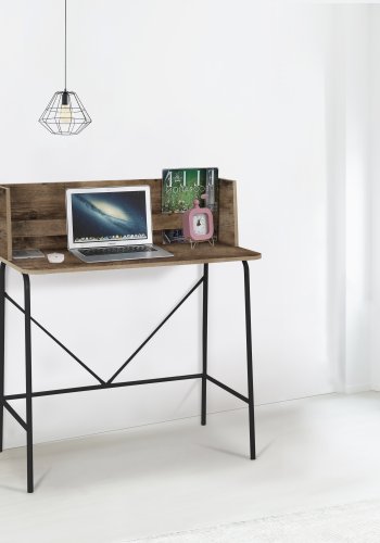 NORDLYS Houston computerbord, rektangulr - brun tr og sort metal (90x48)