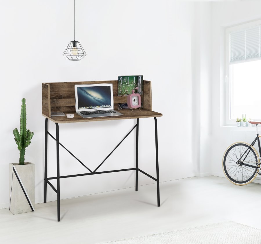 NORDLYS Houston computerbord, rektangulr - brun tr og sort metal (90x48)