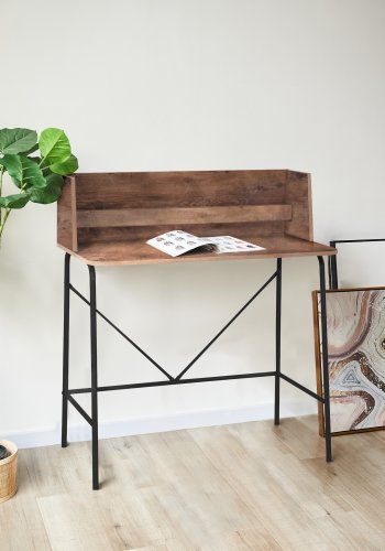 NORDLYS Houston computerbord, rektangulr - brun tr og sort metal (90x48)