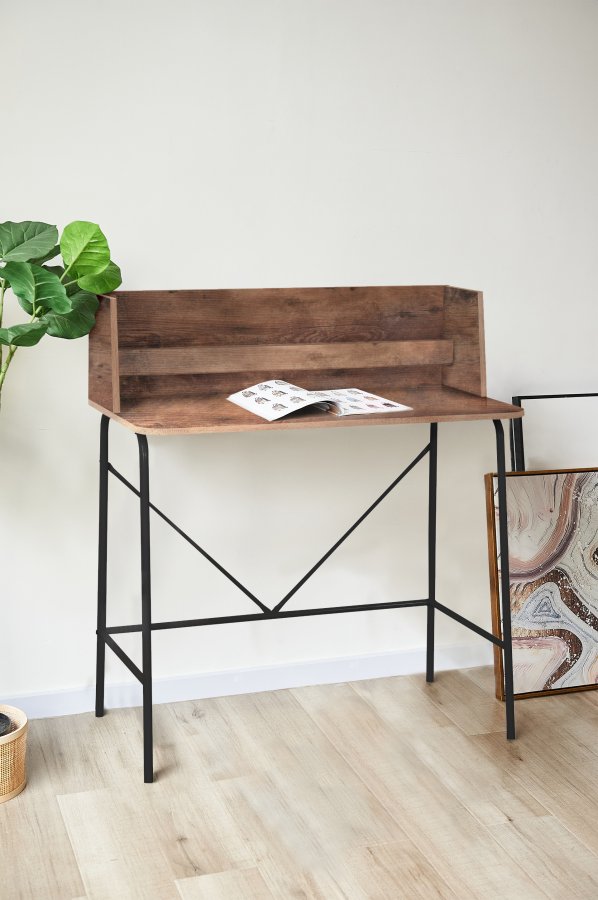 NORDLYS Houston computerbord, rektangulr - brun tr og sort metal (90x48)