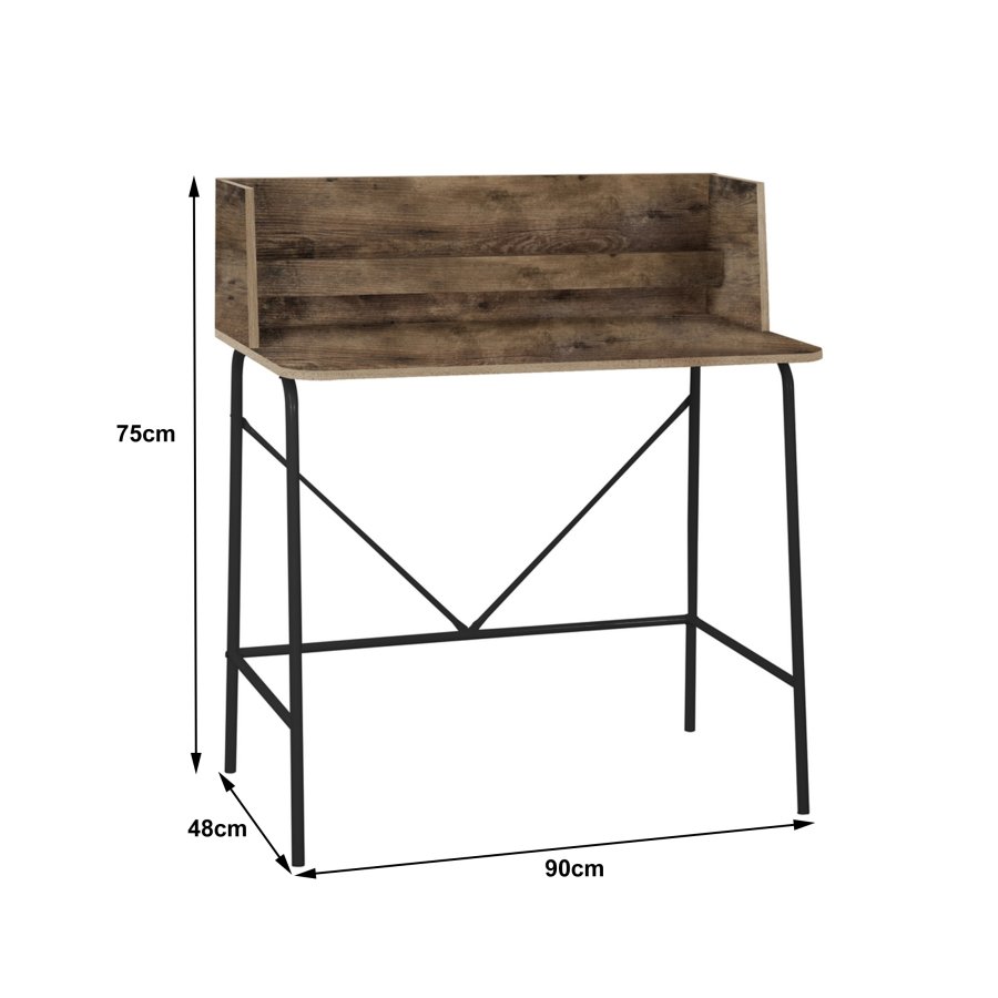 NORDLYS Houston computerbord, rektangulr - brun tr og sort metal (90x48)