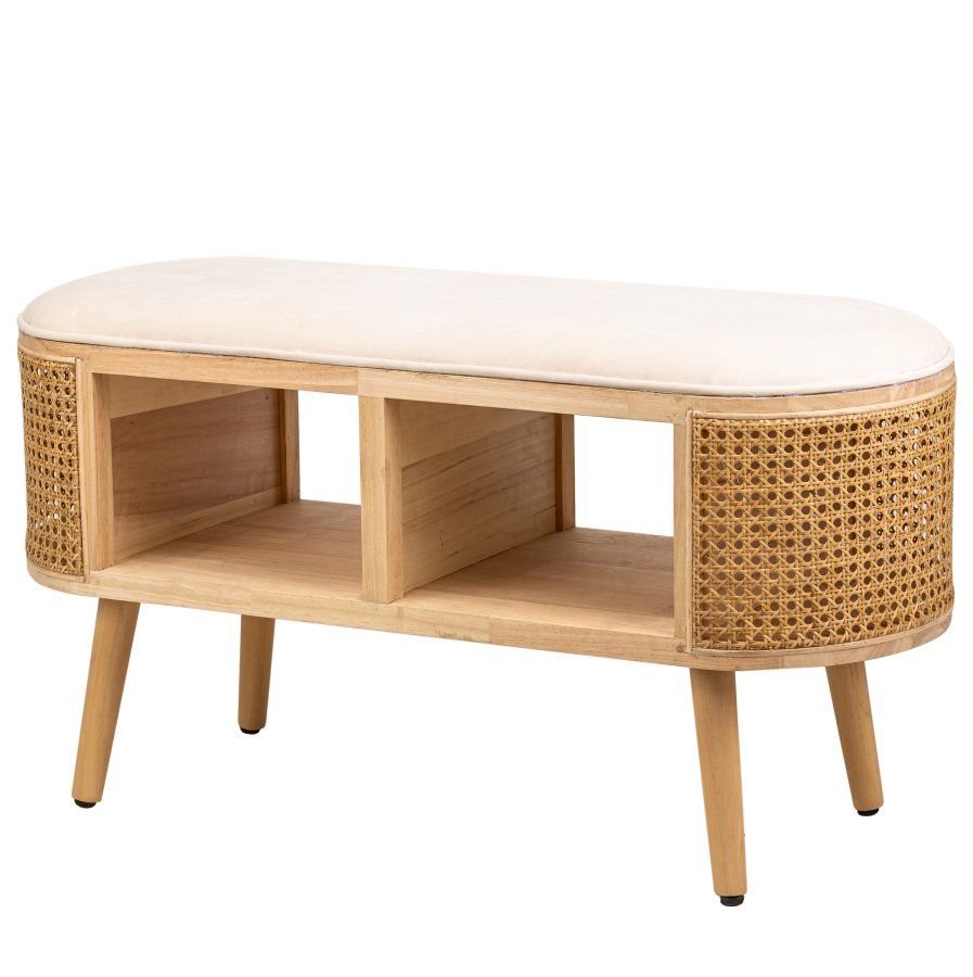 NORDLYS Isumi bnk, m. hylde - natur rattan og tr (90x35)