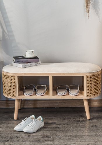 NORDLYS Isumi bnk, m. hylde - natur rattan og tr (90x35)