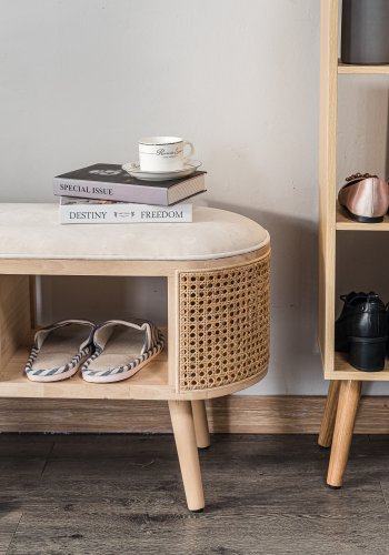 NORDLYS Isumi bnk, m. hylde - natur rattan og tr (90x35)