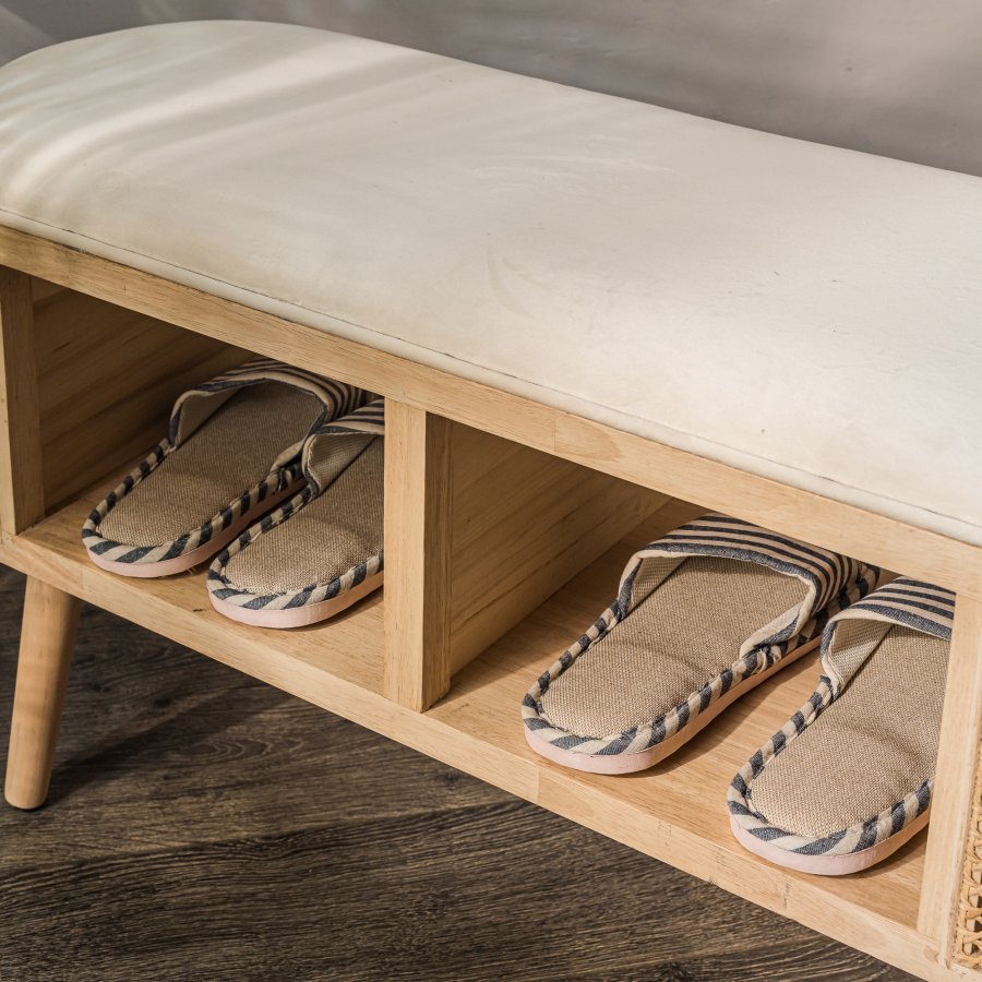 NORDLYS Isumi bnk, m. hylde - natur rattan og tr (90x35)