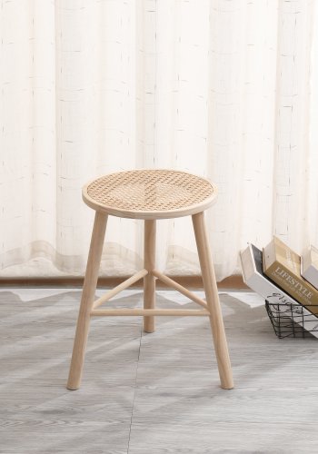 NORDLYS Itami skammel, rund - natur rattan og fyrretr (31)