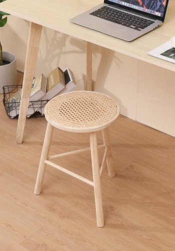 NORDLYS Itami skammel, rund - natur rattan og fyrretr (31)