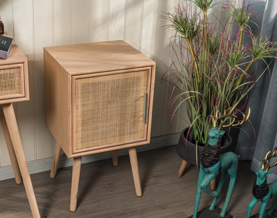 NORDLYS Kanoya sengebord, m. 1 lge - brun rattan og bg (40x38)