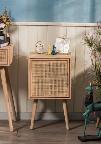 NORDLYS Kanoya sengebord, m. 1 lge - brun rattan og bg (40x38)