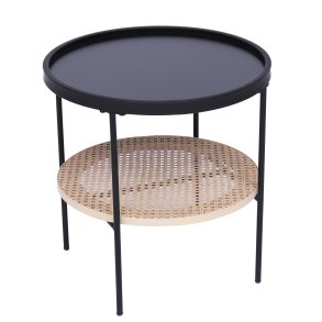 NORDLYS Kiryu sidebord, m. 1 hylde - sort metal og natur rattan (45)