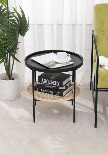 NORDLYS Kiryu sidebord, m. 1 hylde - sort metal og natur rattan (45)